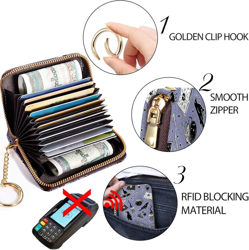 Yonlevres Credit Card Holder RFID Wallet, Small Card Holder Wallet for Women with Keychain Zipper, Funny Leather Print Credit Card Wallets Accordion Gift - Image 5